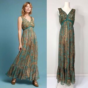NWT Anthropologie Ranna Gill Beaded Maxi Dress 4 Whimsygoth Wedding Fairy Boho